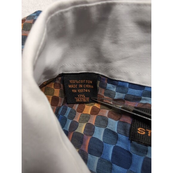 Steven Land Multicolor Square Geometric Pattern Dress Shirt 17 1/2 36/37 Tall - Picture 8 of 14